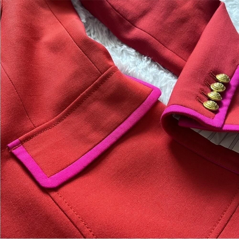 J. Crew | RARE ✨ Red With Hot Pink tipped Trim Wool Rhodes Blazer Size 4 - Picture 5 of 9